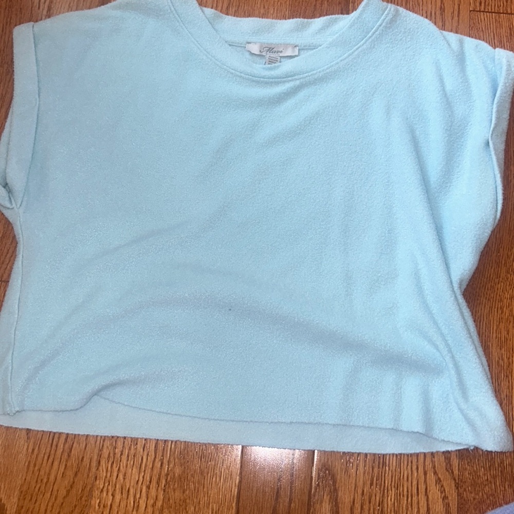 Mavi Baby Blue Crop Top Unique Towel Material